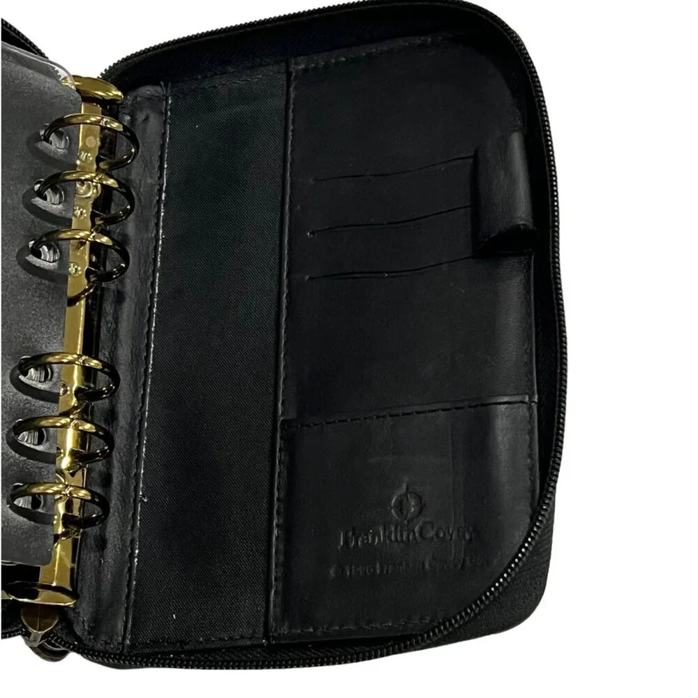 Franklin Covey Vintage Black Leather Full Zip Around Planner Organizer Compact S